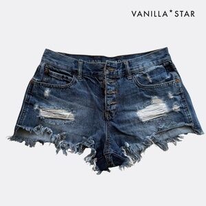 Vanilla Star Festival Distressed Denim Shorts – Size 7 – 100% Cotton – Y2K Style
